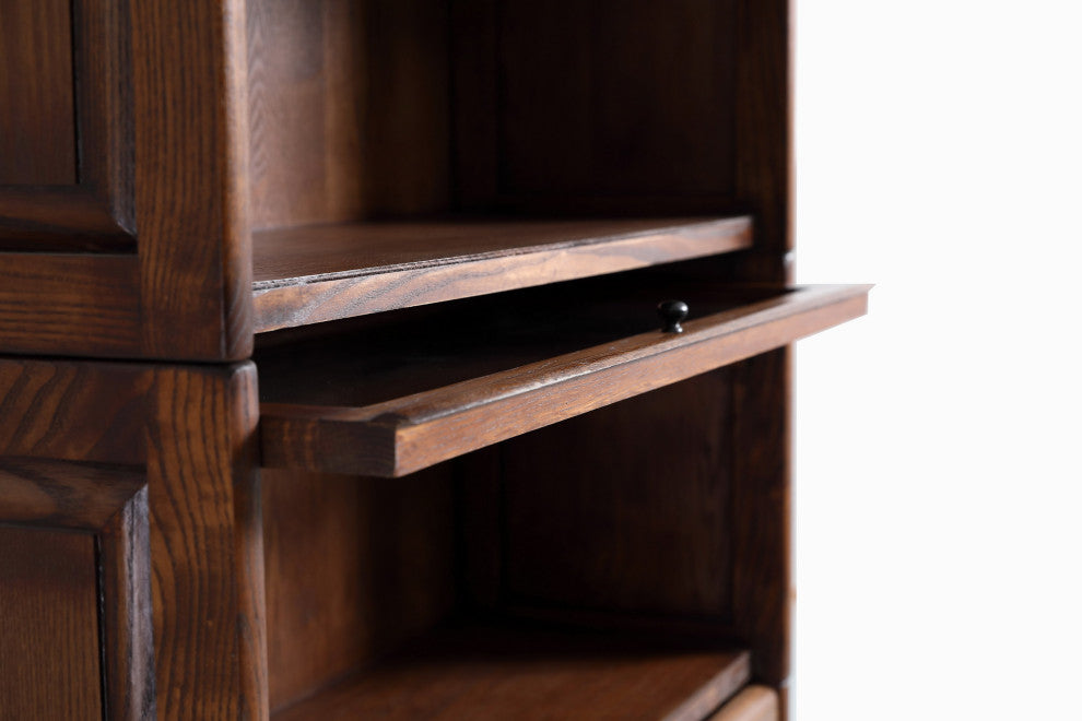 Crafters and Mission Style Oak  5 Stack Barrister Bookcase with Leaded Glass, Walnut