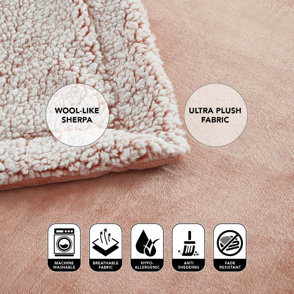 Amarey Flannel Reversible Sherpa Throw, Blush