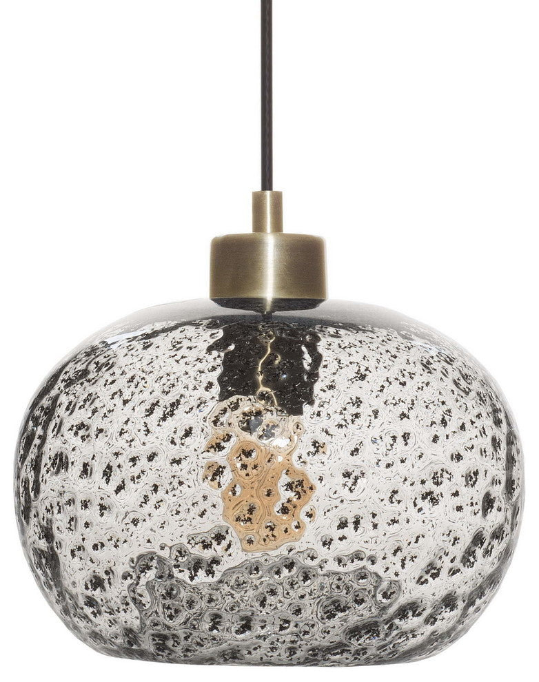 Mini Pendant Light Handblown, Clear, 6"x9", Brushed Brass