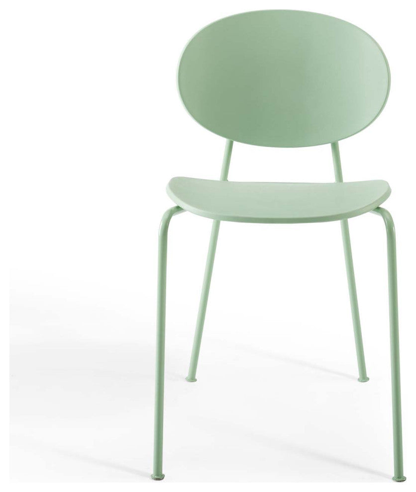 Side Dining Chair, Set of 2, Plastic, Metal, Green, Modern, Bistro Restaurant