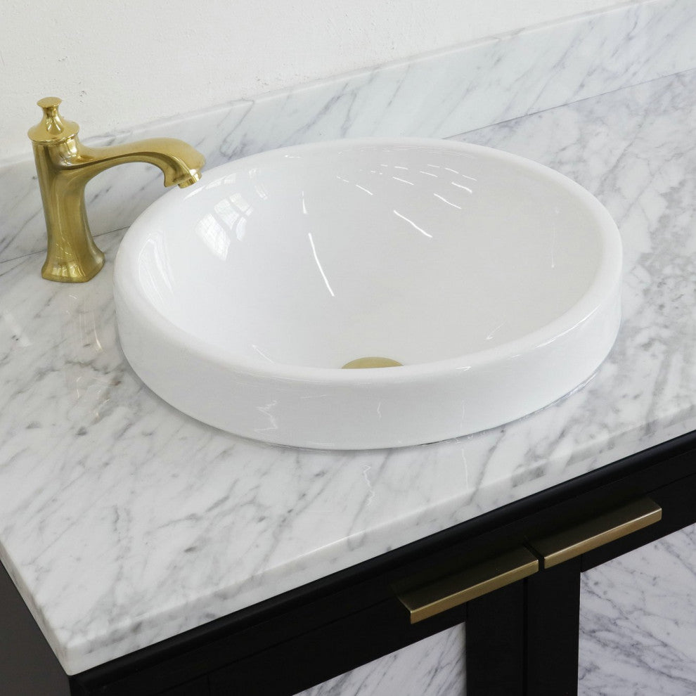 43" Single Vanity, Black Finish With White Carrara