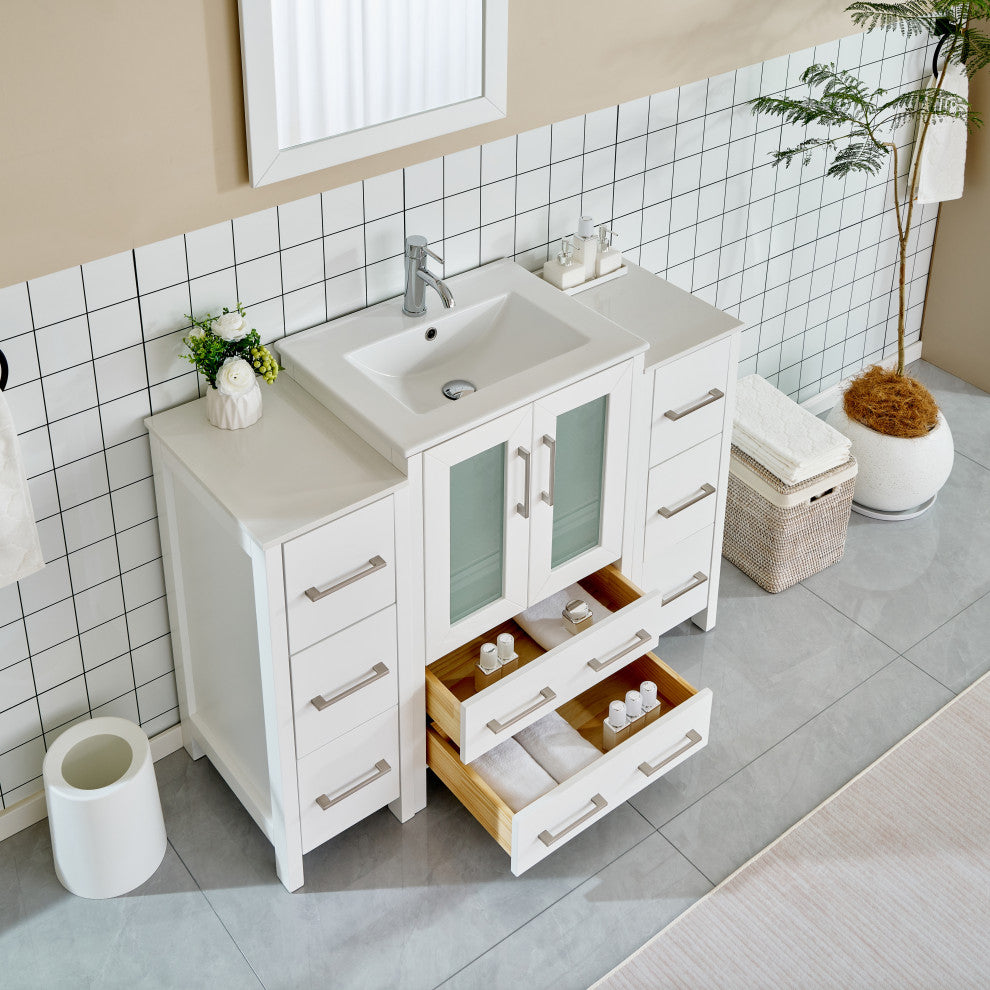 Vanity Art Vanity Set With Ceramic Top, 48", White, Standard Mirror