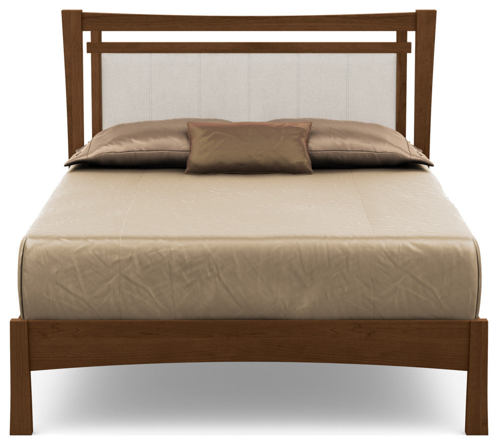 Monterey Bed, Upholstered Headboard, Saddle Cherry, Oyster Microsuede, Queen
