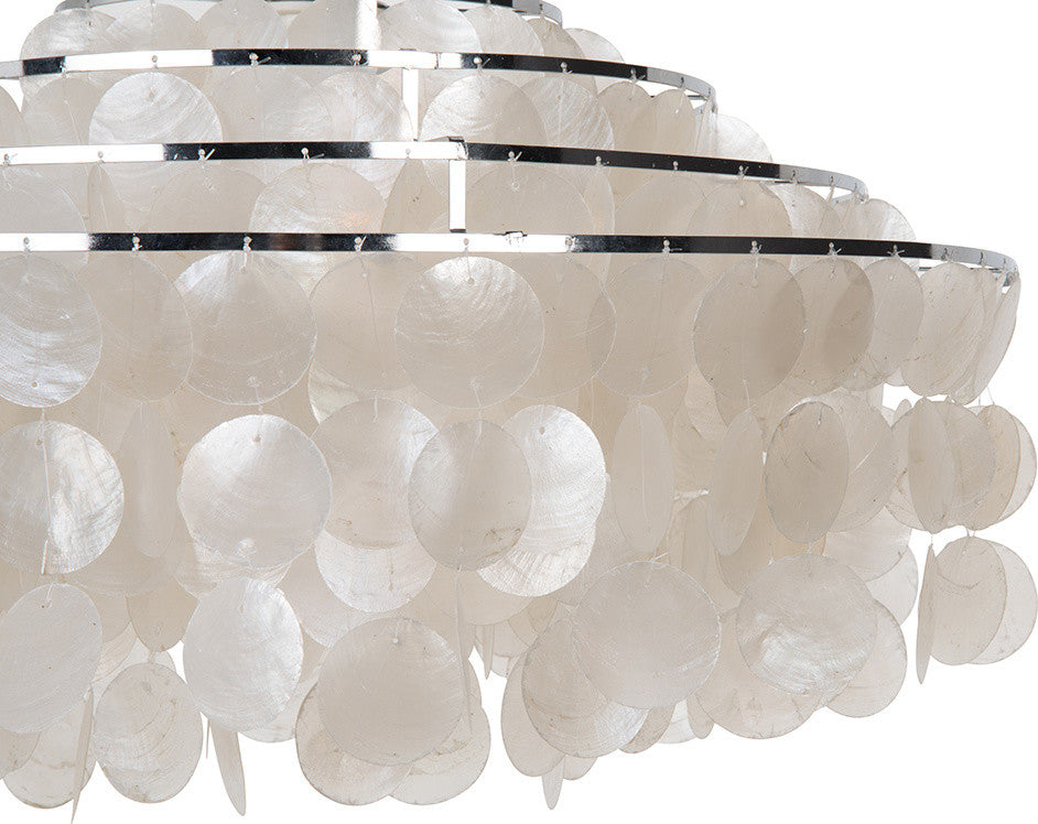 Round Layered Capiz Chandelier, Natural