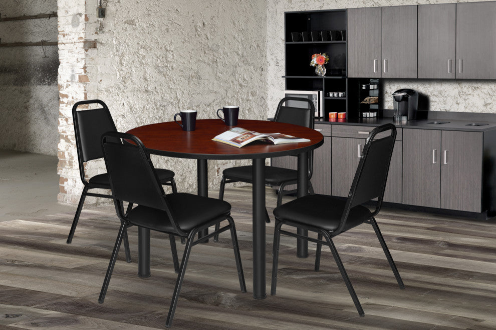 Kee 42" Round Breakroom Table- Cherry/ Black