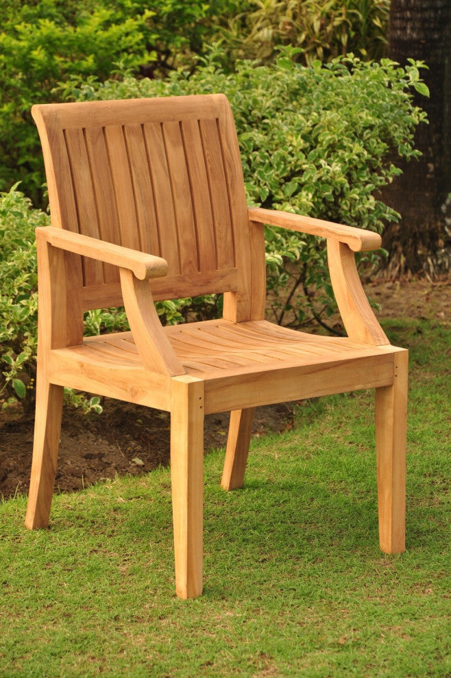 13-Piece Outdoor Teak Dining Set: 117" Oval Extension Table, 12 Lagos Arm Chairs