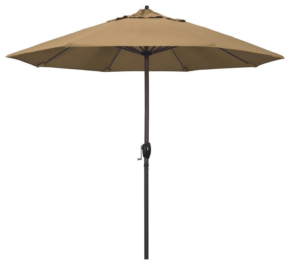 9' Bronze Auto-tilt Crank Lift Aluminum Umbrella, Olefin, Straw