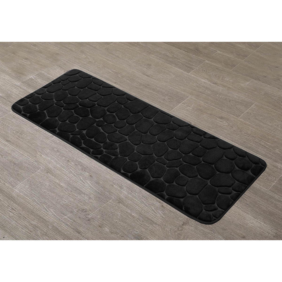 Bath Rug Memory Foam Mat 3D Pebble Black 32"L x 20"W, Black, Runner Mat 48l