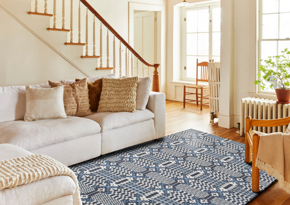 NuStory Porto Hand-Made Contemporary Area Rug, Blue, 5' X 8'