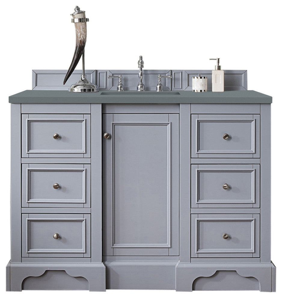 James Martin 825-V48-SL-3CBL De Soto 48" Single Vanity Silver Gray Quartz Top