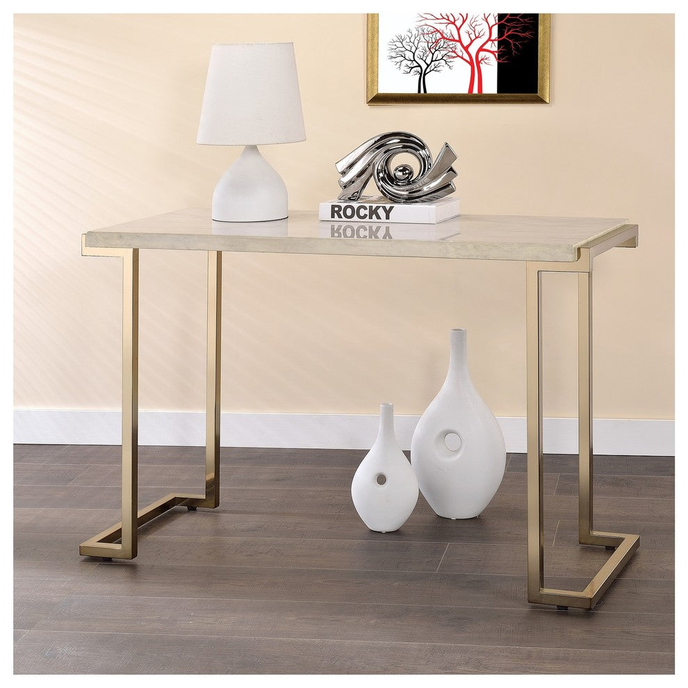 44" Faux Marble And Metal Sofa Table