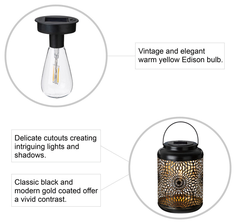 8.75"H Metal Cutout Solar Powered Outdoor Hanging Lantern