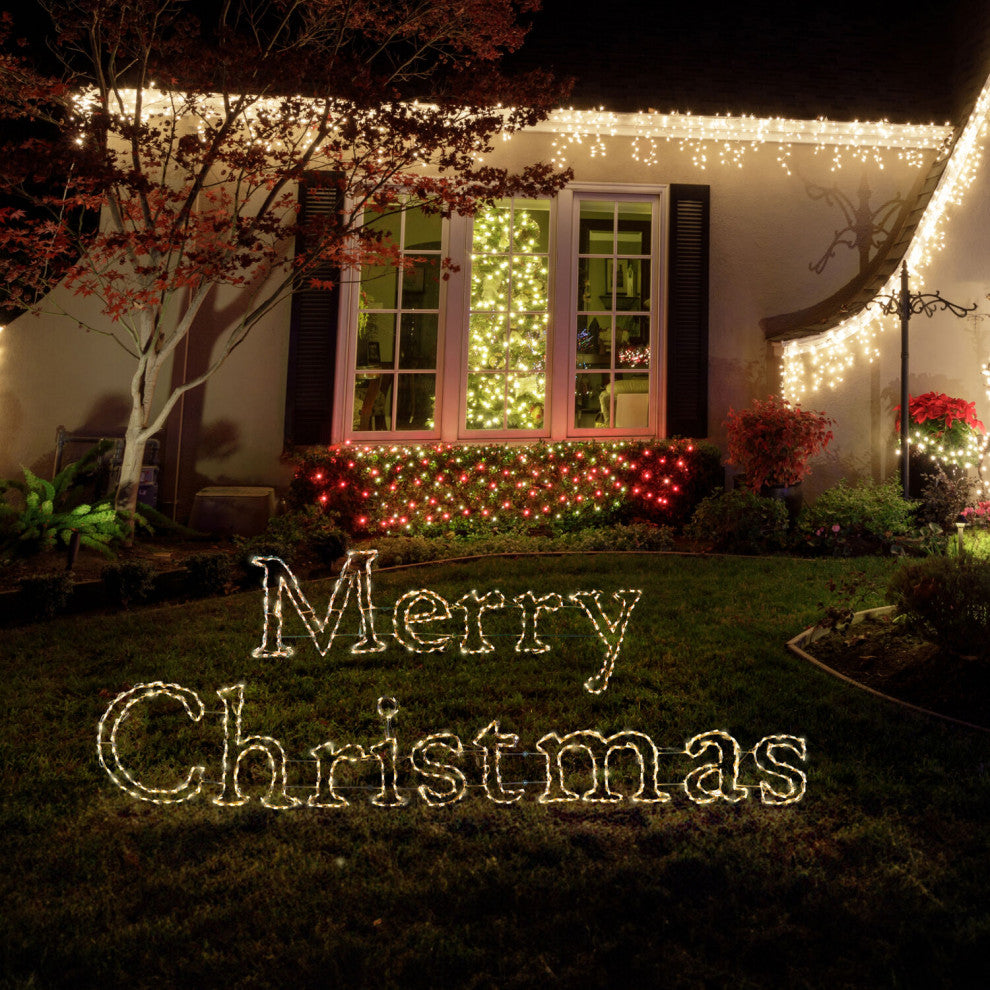 Christmas Giant Outdoor LED Lights, 2-Piece Merry Christmas Sign, Warm White