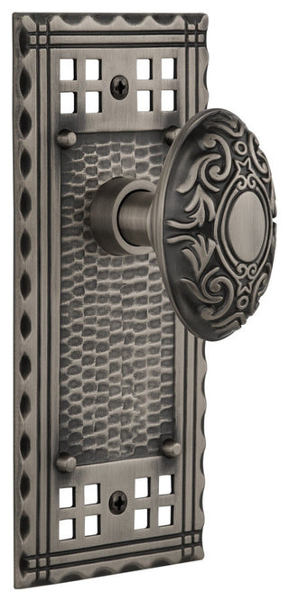 Craftsman Plate Passage Victorian Knob, Antique Pewter