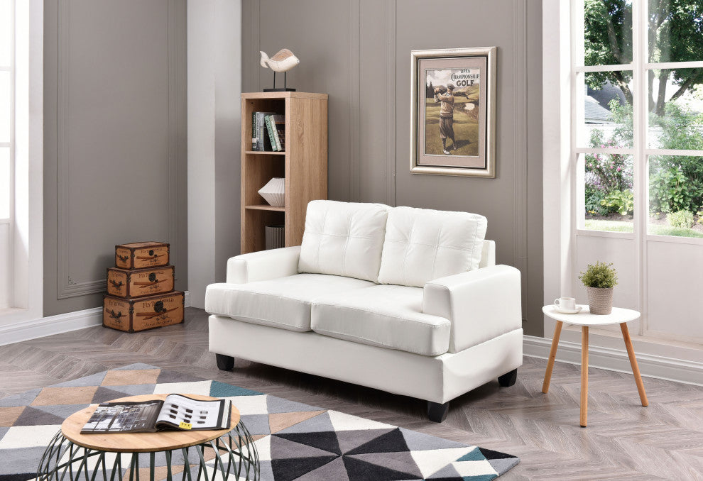 Rowley Love Seat, White Pu