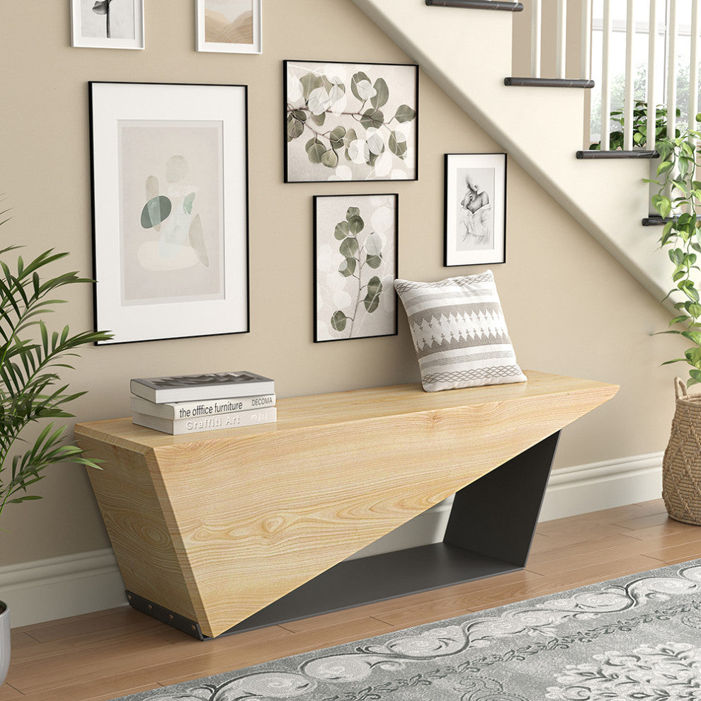 Rustic Wooden Bench 3-Person Seat Bench for Entryway with Metal