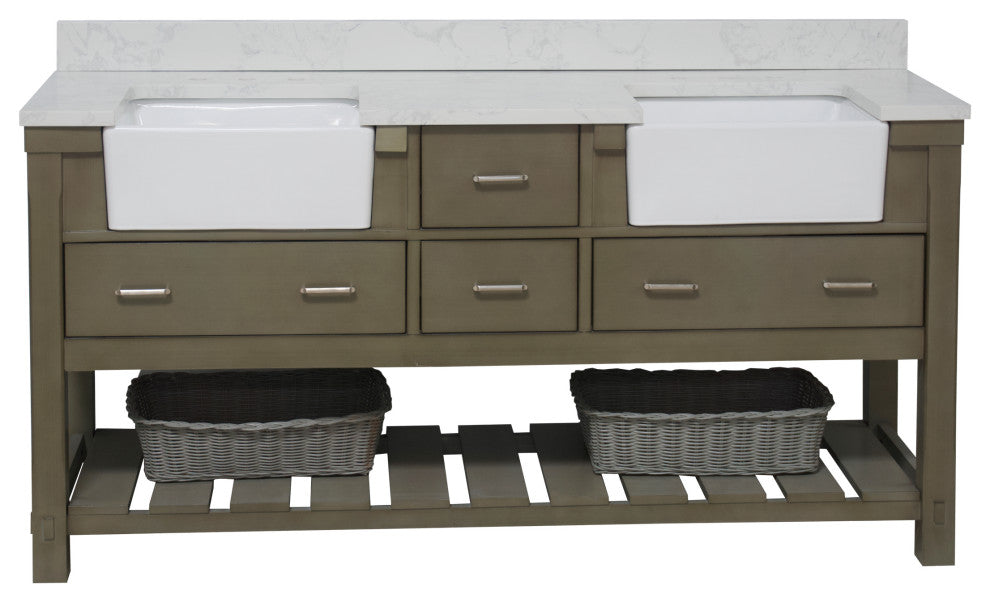 Charlotte 72" Bathroom Vanity, Weathered Gray, Engineered Carrara