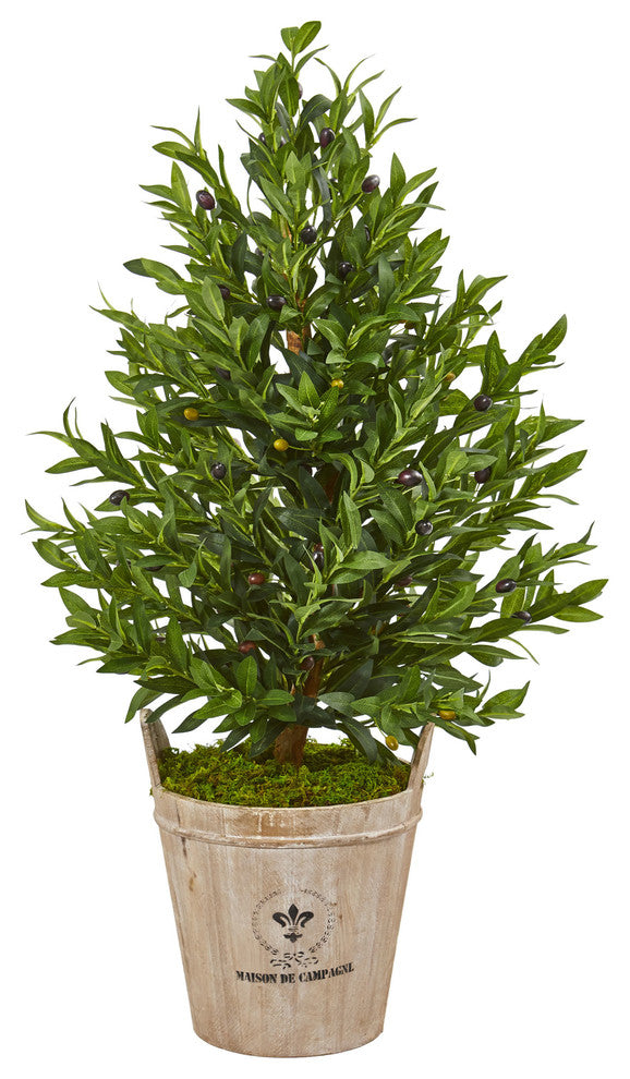 Nearly Natural 38" Olive Cone Topiary Artificial Tree in Farmhouse Planter