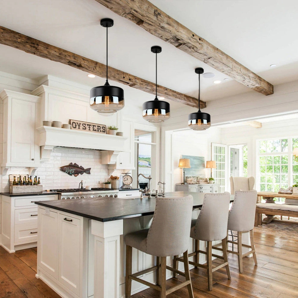 MIRODEMIÂ® Roquebrune-Cap-Martin Loft Chandelier for Kitchen, Black & Amber Aa