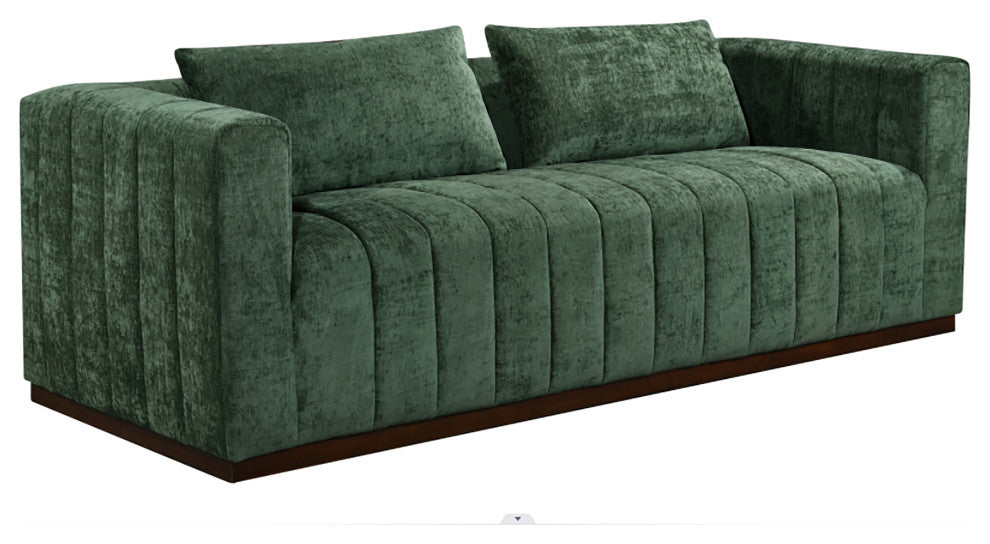 Upton Sofa With 2 Toss Pillows Upholstered in Cypress Green Multi-Weave Fabric