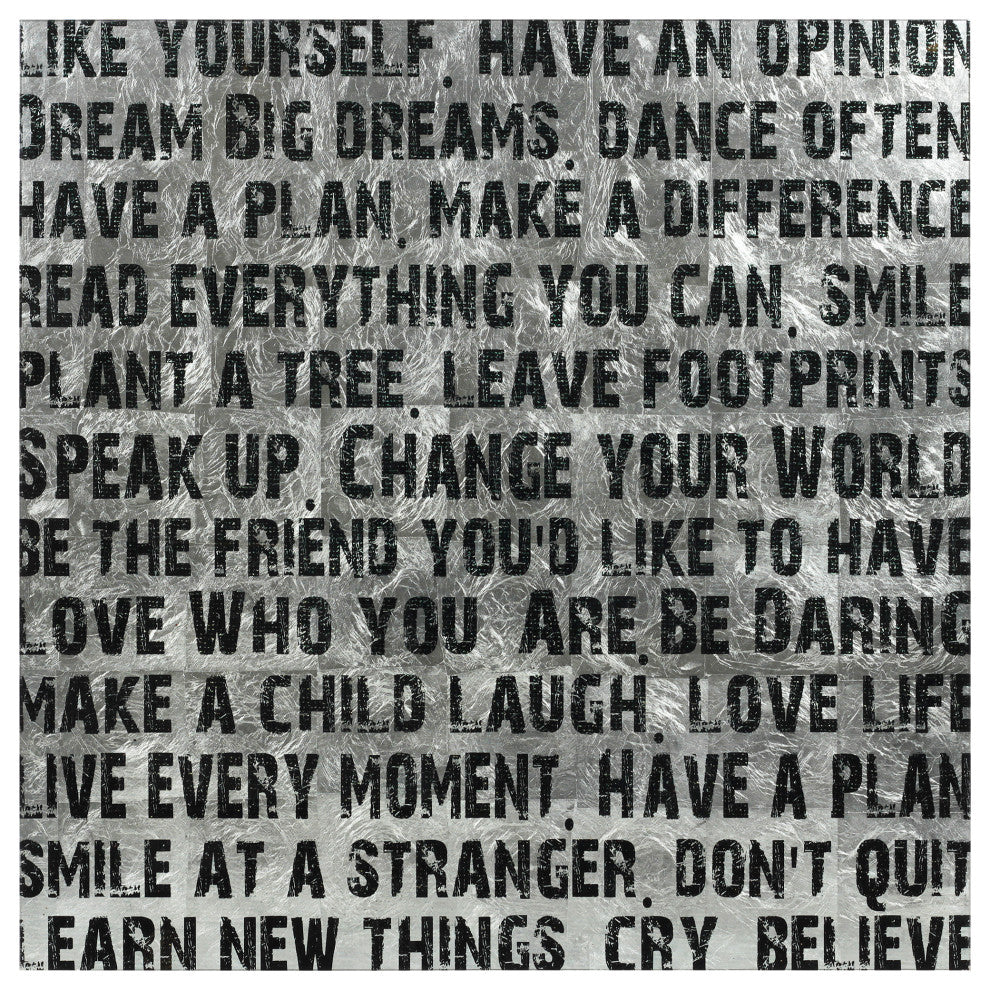 "Words & Quotes" Reverse Printed on Tempered Glass With Silver Leaf Wall Art