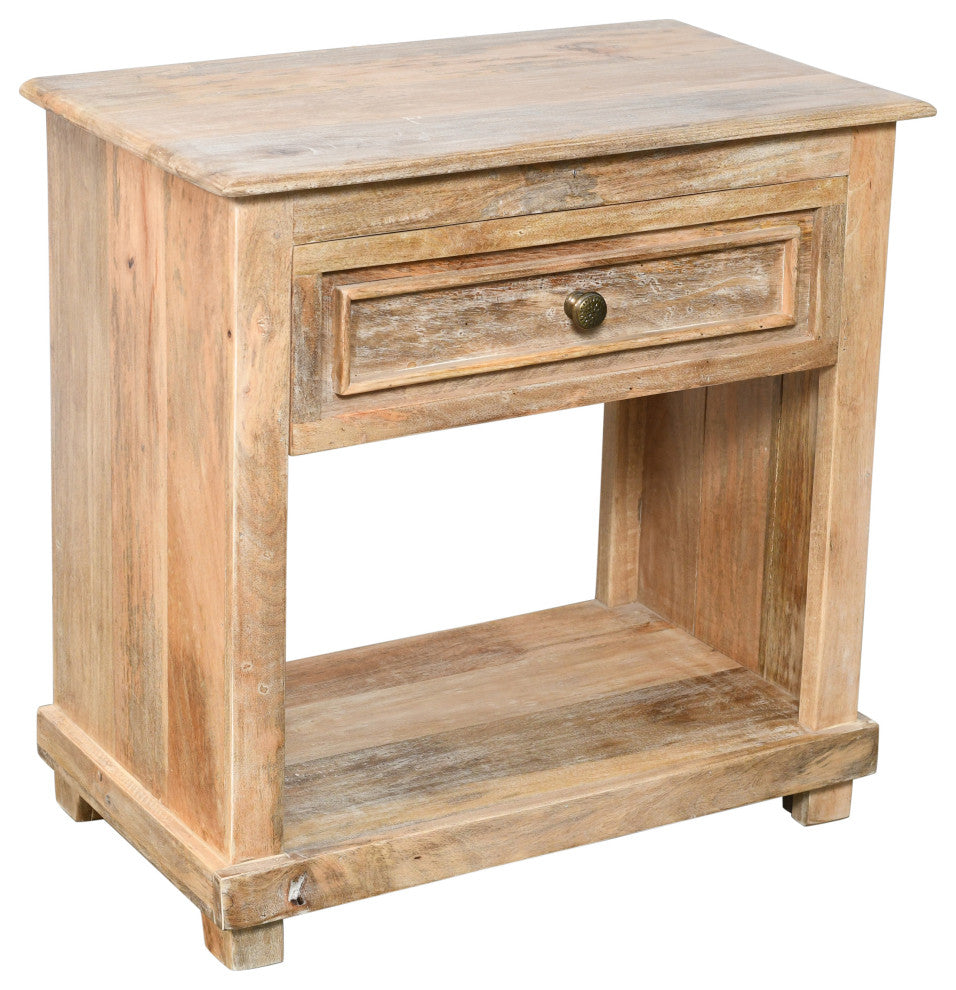 Jenna 1-Drawer Solid Wood Nightstand With Natural Finish
