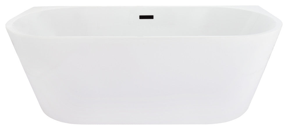Satchi 67"x32" Flatbottom Freestanding Soaking Bathtub, Matte Black Hardware