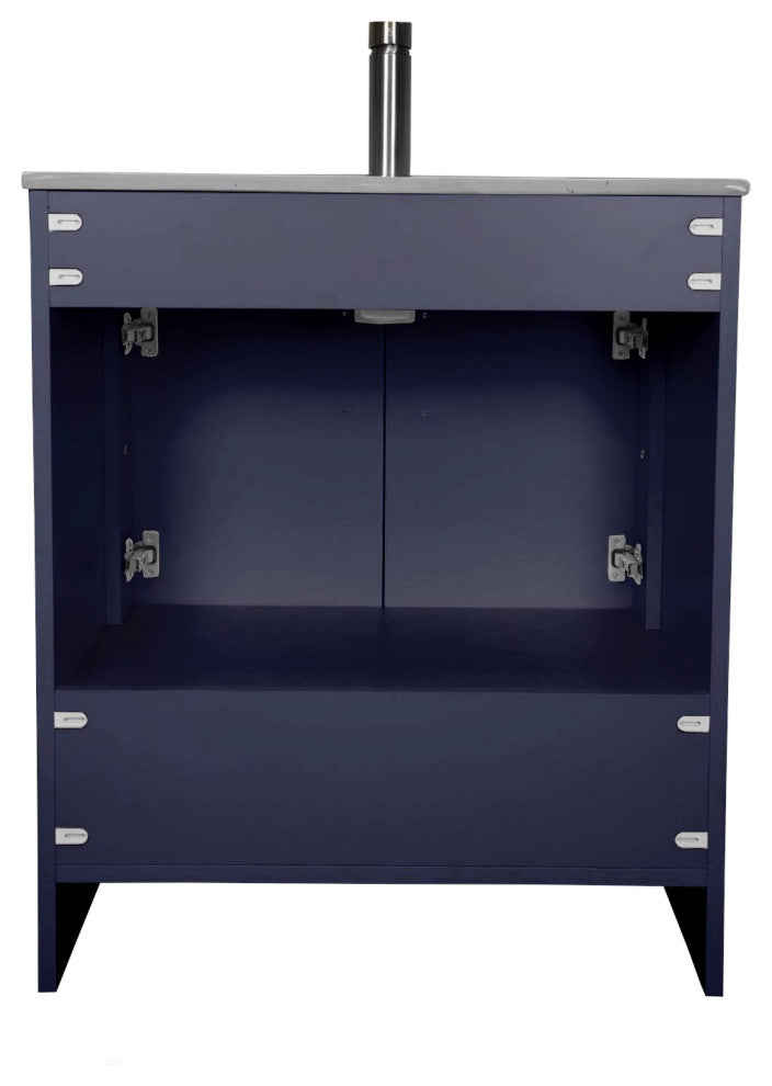 Pacific 30" Vanity With Integrated Ceramic Top and Brushed Nickel Handles, Navy