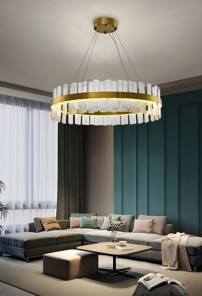 Ieper | Gold Glass Round Led Chandelier for Living Room, 24"