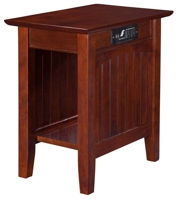 AFI Nantucket Solid Wood Chair Side Table with USB Charger in Walnut