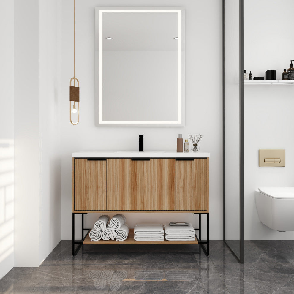 48 inch Maple Plywood Freestanding Bathroom Vanity Set with Doors and Drawer