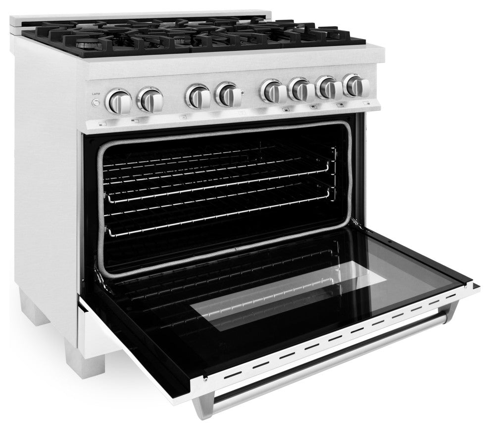 ZLINE 36" Range Gas Stove and Electric Oven, DuraSnow and White Matte Door