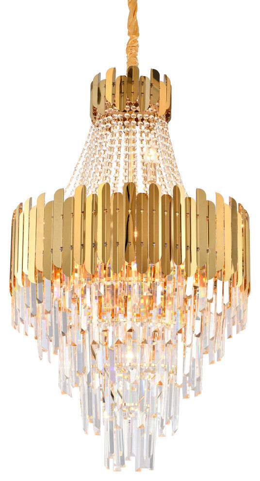 15-Light Gold Stainless Steel Chandelier With Clear Crystals