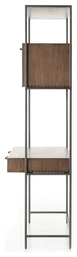 Trey Modular Wall Desk Auburn Poplar, Natural Iron, Black Leather