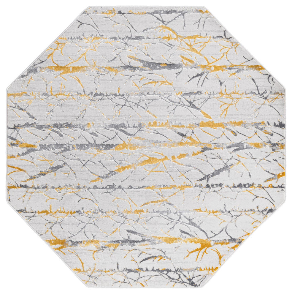 Unique Loom Anne Finsbury Rug, Yellow and Gray, 5'3"x5'3"