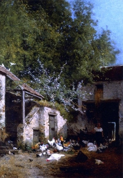 Alexandre Defaux Among the Chickens, 18"x27" Gallery Wrapped Canvas Print