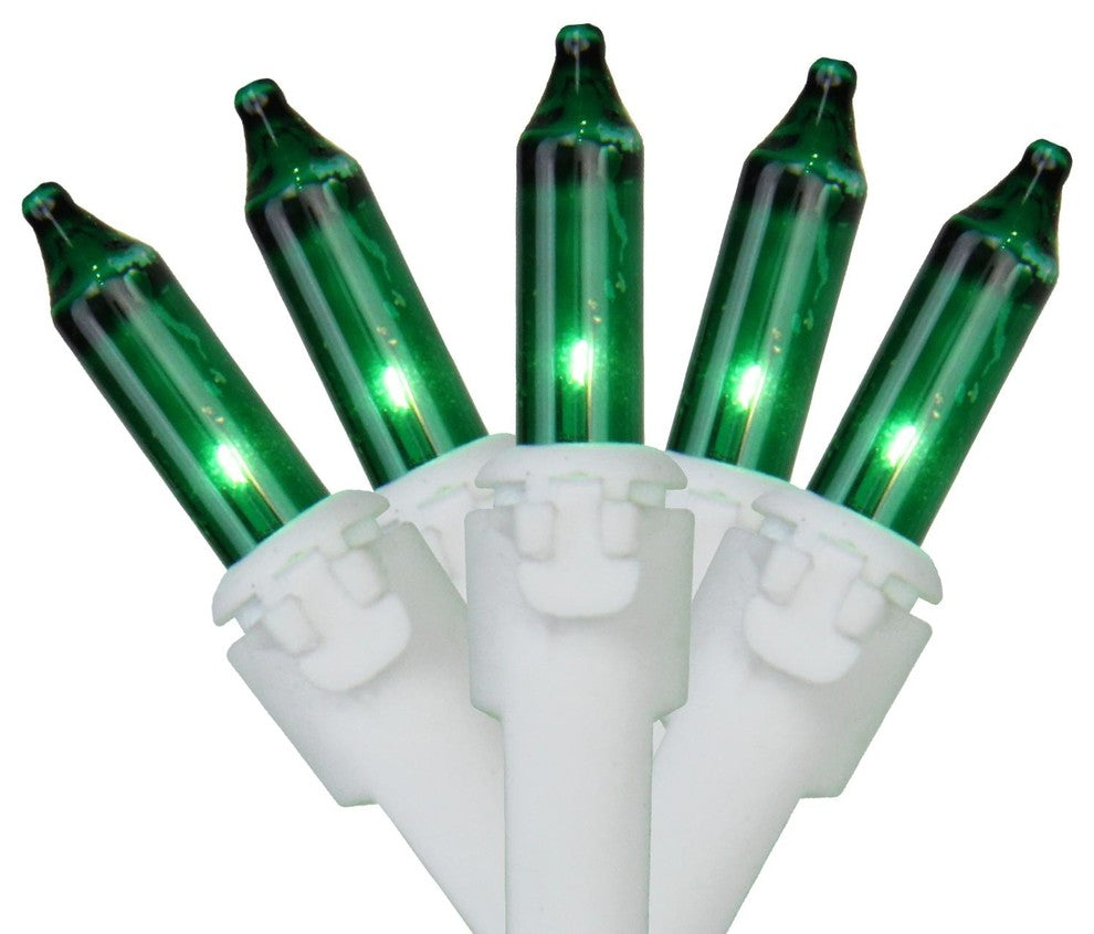 Set of 50 Green Mini Christmas Lights 2.5" Spacing - White Wire