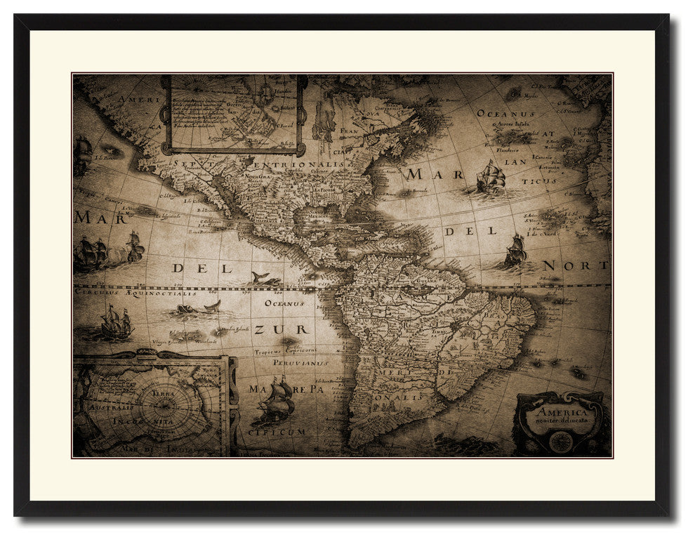 America Vintage Sepia Map Canvas Print, 28"x37"