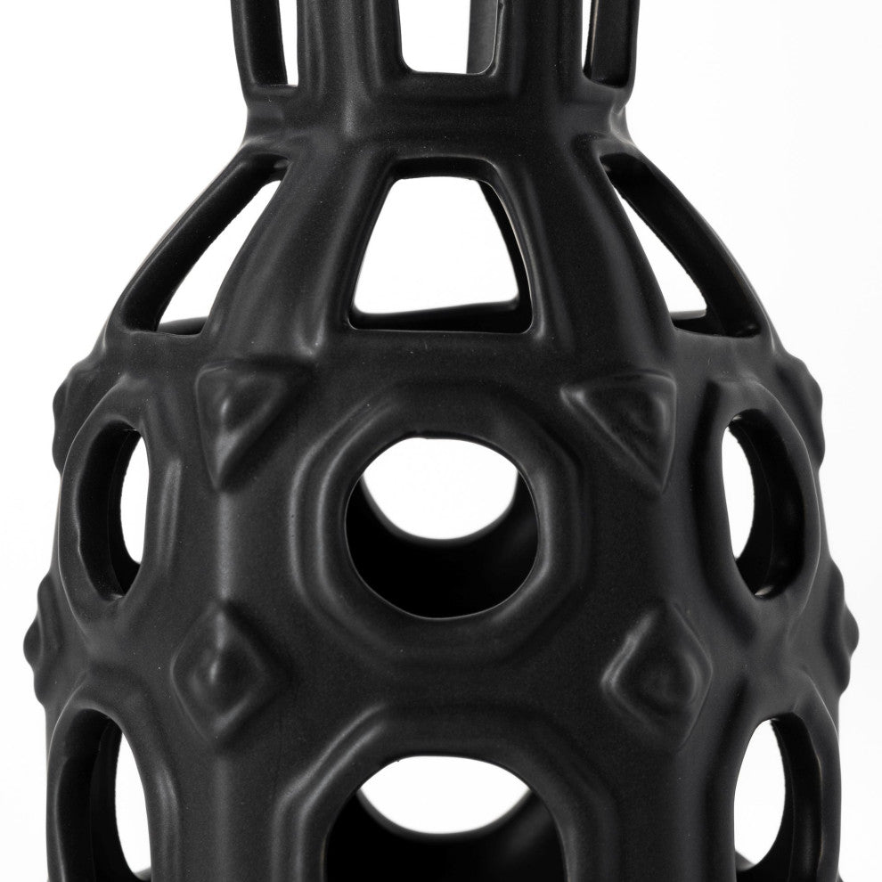 Brunel Small Black Drum-Shaped Ceramic Vase