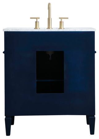 Home Living Vanity with Carrara White Marble Countertop, Blue, 30", Single Sink
