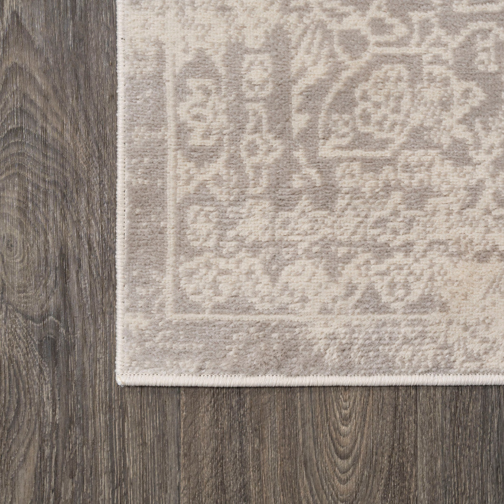 Alhambra Ornate Medallion Modern Runner Rug, Ivory, 8'x10'