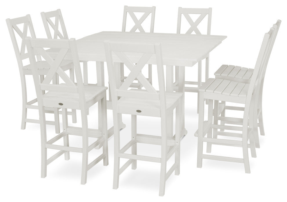 Braxton 9-Piece Farmhouse Trestle Bar Set, White