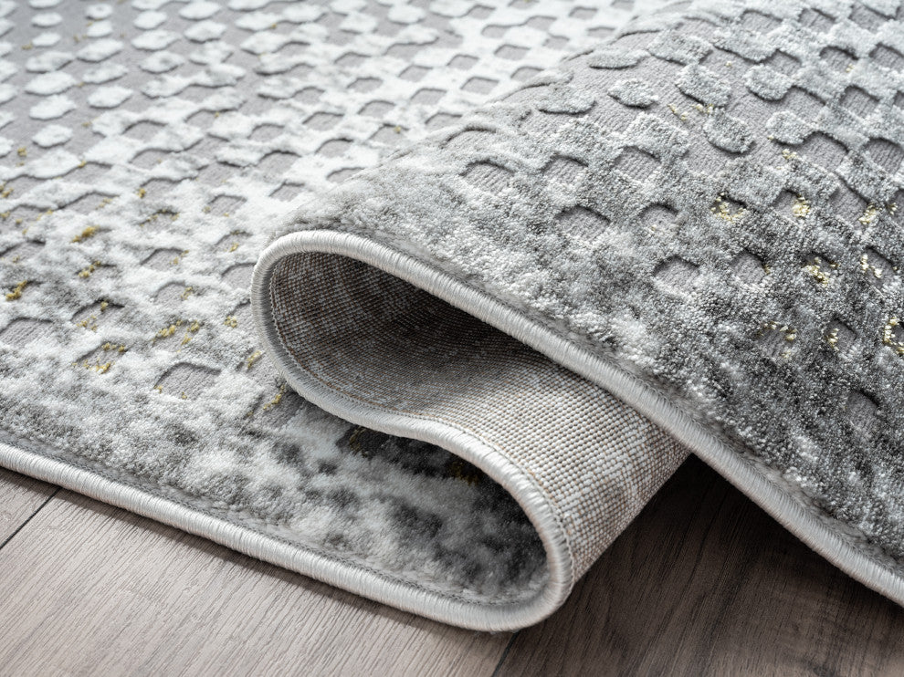 Abani Luna LUN110A Contemporary Grey Distressed Mesh Dot Area Rug