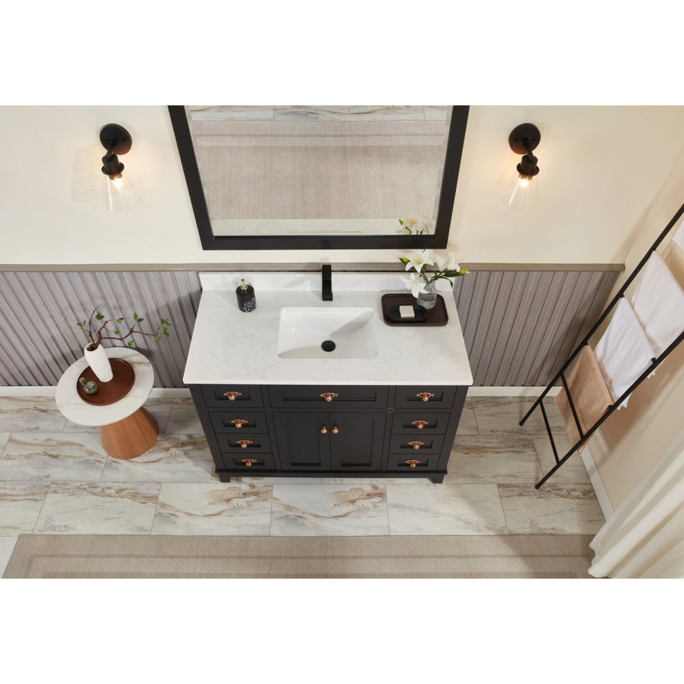 Legion Furniture WS2515 Series Bathroom Sink Vanity, Tricorn Black, 48", Artificial Stone Top, Single Sink