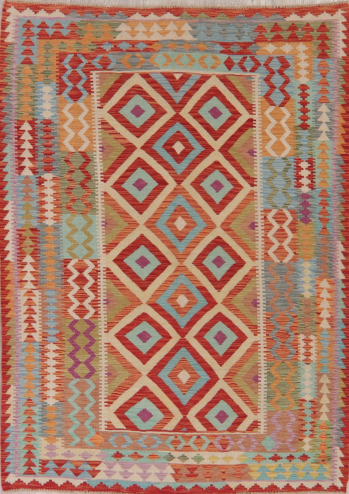 Kilim Traditional Flat-Woven Pure Wool Turkish Oriental Area Rug, 7'10"X5'8"