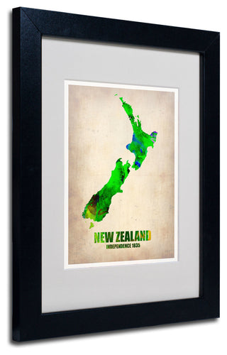 'New Zealand Watercolor Map' Matted Framed Canvas Art by Naxart