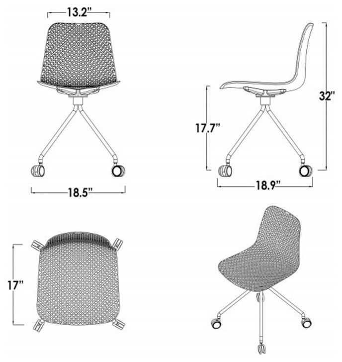 Hebe Series Office Chairs Molded Seat With Chrome Wheel Leg, Set of 2, White