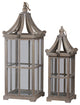 Wood Lantern with Handle and Window Pane Design Weathered Gray Finish, Set of 2