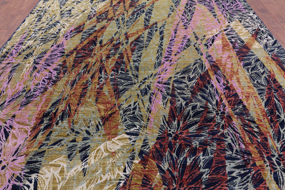Wool and Silk Modern Handmade Rug 8' 10" X 11' 10" Q7333