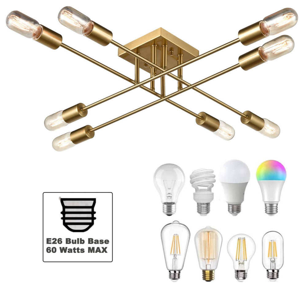 Modern 8-light Metal Gold Ceiling Light Fixture for Living Room